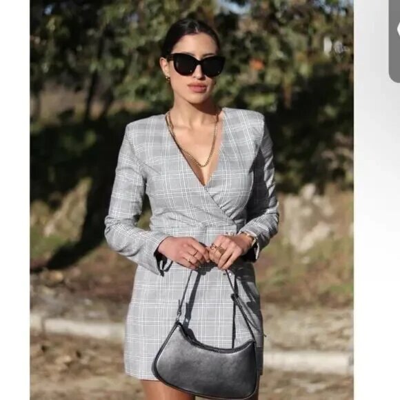 ZARA Plaid Blazer Dress with Jewel Buttons XS - Picture 5 of 16
